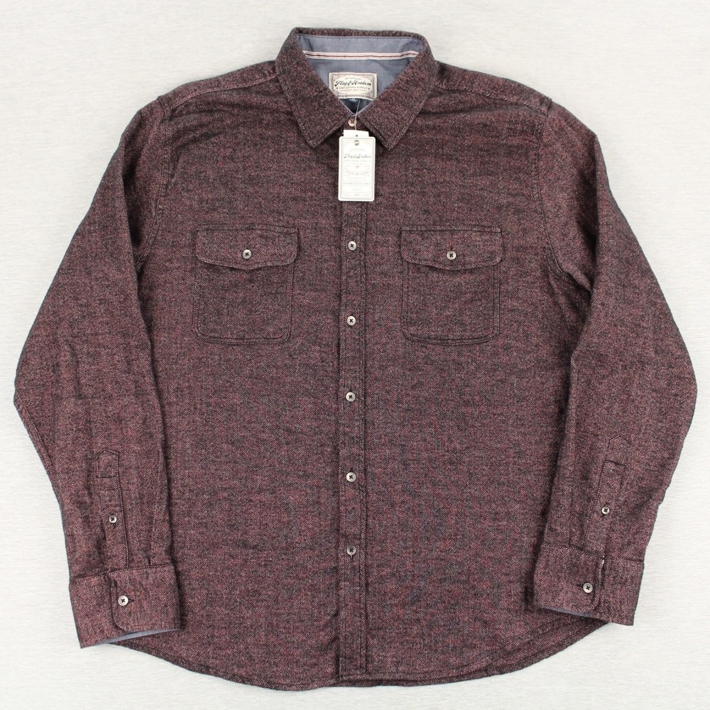 Flag & Anthem Flannel Shirt Mens Size XL Maroon Burnsville Stretch Button Up NEW